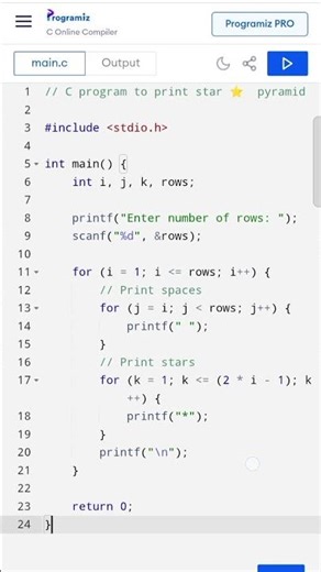 pyramid program in C programming 👩🏻‍💻😲 #programming #hardwork #coding #youtube
