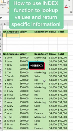 How to Use the INDEX Function in Excel for Easy Data Lookups