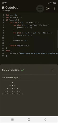 Exercise #8 | Pyramid Star Pattern in JavaScript | #shorts