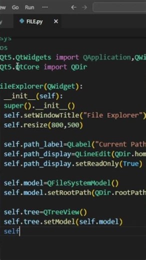 Python File explorer app in 30 seconds #python #shorts #pyqt5