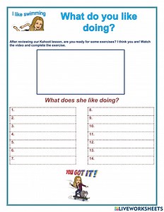 What does she like doing? worksheet