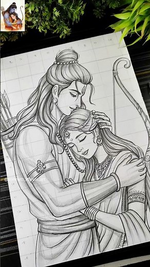 Ram Sita Drawing ❤️ Diwali Special Art ✍️❤️‍🔥 Lord Ram & Maa Sita #shorts #diwali #siyaram #drawing