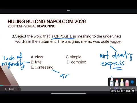 HB Verbal Reasoning Part 1 by CHAPS (M. Torres) April 2026 NAPOLCOM