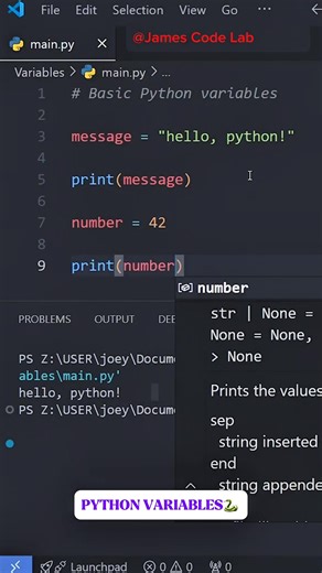 Lesson 2 Python tutorial Variables 👨🏾‍💻 | James Code Lab