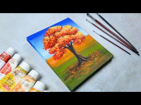 Easy Autumn Tree Painting for Beginners | step by step Acrylic Tutorial