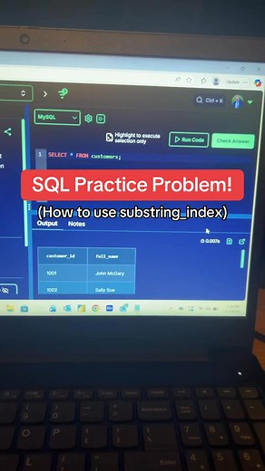 9.4K views · 56 reactions | Learn how to use substring_index in SQL with this practice problem! #dataanalyst #dataanalytics #dataanalysis #sql #sqlinterview | Elijah Butler - Learn Data Analytics Online | Facebook