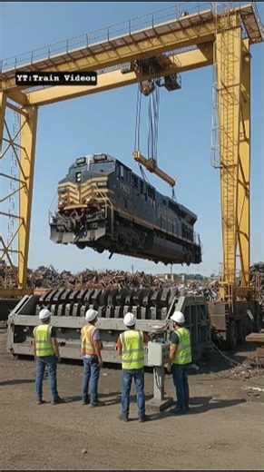 Extreme ! Locomotive Lowered Into a Gigantic Shredder! #train #railway #shorts #locomotive