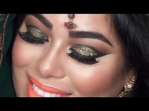 INDIAN BRIDAL MAKEUP TUTORIAL - GREEN and GOLD GLITTER EYES