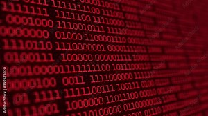 Binary code background with red digits moving on screen. Algorithm binary, data code, decryption and encoding.