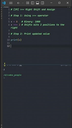 [39] Python Right Shift and Assign Operator | Codex People #coding #python #shorts