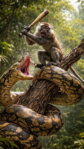 Monkey vs Giant Python 😱 Jungle Fight for Survival #Shorts