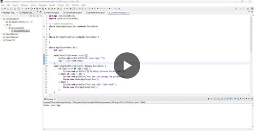 Java Driving License Eligibility Checker with Custom Exceptions | Dharani Munumudi posted on the topic | LinkedIn