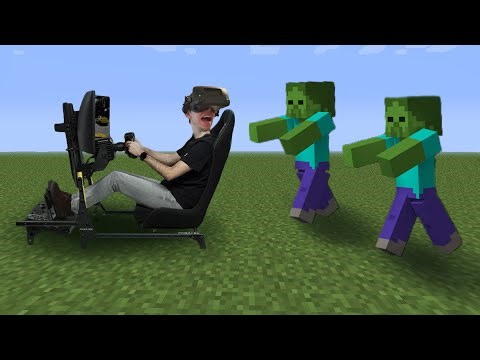 Trying to beat Minecraft with a steering wheel in VR