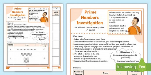 Prime Numbers Investigation Activity Sheet