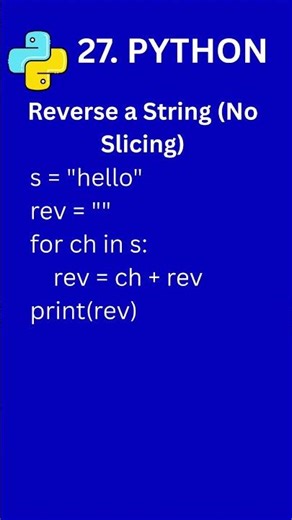 Python Interview Questions #27 | Reverse a String Without Slicing | Python in Telugu