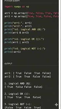 Python Code: Logical Operators on NumPy Array (Code in Description box) #numpy #python #datascience