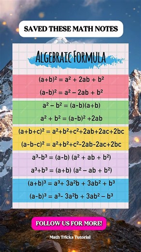 833K views · 5.5K reactions | Algebra Formula Math Notes | Math Tricks Tutorial | Facebook