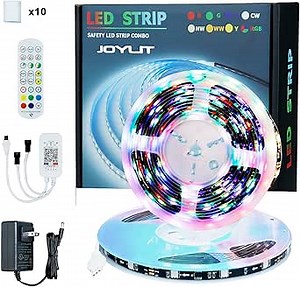 JOYLIT WS2811 Addressable LED Strip Light 32.8ft, 12V Bluetooth Dreamcolor Chasing Tape Lighting with Remote Controller, 300LEDs 5050 IP65 Flexible RGB Color Changing Rope Lights Kit for Bedroom